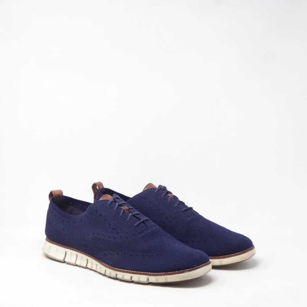 Cole Haan Mens Zerogrand Stitchlite Wingtip Oxford Shoes Navy Blue Knit Size 15